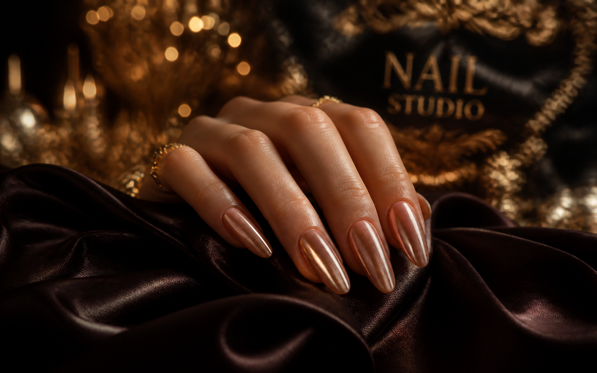 Ümraniye protez tırnak uygulaması: rose gold nude uzun badem form tırnaklar